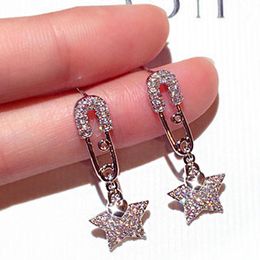 Dangle Earrings & Chandelier Personalized Paper Clip Design Micro Inlaid Rhinestone Charm Luxury Brilliant Cute Stars Women JewelryDangle