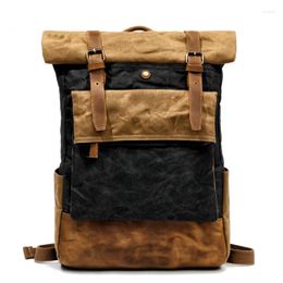 Backpack VZVA Fashion Men Rucksack Outdoor Travel Waterproof Waxed Canvas Bag Vintage Laptop