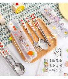 Dinnerware Sets Cute Ceramics Stainless Steel TablewareChopsticks Fork Spoon Portable Two Or Three-piece Set Outdoor Travel Work Tableware