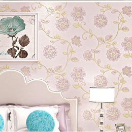 Wallpapers Bedroom Flower Pink Floral Wall Paper Roll For Walls 3d Murals Wallpaper Non-woven Papel De Parede Para Sala