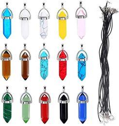 Pendants Fogawa Shape Gemstone And Black Leather Necklaces Hexagonal Crystal Healing Point Pendant Rainbow Color Quartz Stone Neckla Amt9E