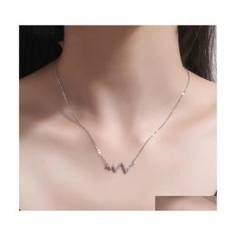 Chains Wavy Heartbeat Cubic Zirconia Sier Color Sweater Clavicle Chain Necklace For Women Luxury Korean Dainty Jewelry Sn2307Chains Dhf8H