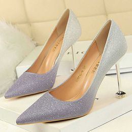 Dress Shoes Shoes Gradient Colour Woman Pumps Stiletto Wedding Shoes High Heels Sexy Party Shoes Women Heels Gold Pink Heeled Shoes 220117