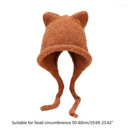 Berets Cartoon Kitten Ear Hat Winter Furry Crochet Hats For Women Keep Warm Cold Weather Christmas Gift Girls