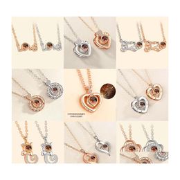 Pendant Necklaces Rose Gold Sier 100 Languages I Love You Projection Necklace Romantic Memory Wedding Drop Delivery Jewelry Pendants Dh6Oj