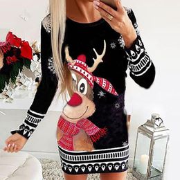 Casual Dresses For Women Christmas Santa Claus Printing Long Sleeve Bodycon Woman Dress Autumn Winter Clothing Female