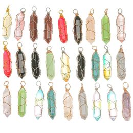 Pendants Yeyin Shape Gemstone Pendant Hexagonal Chakra Crystal Pointed Quartz Artificial Stone With Tree Wire Wrapped Necklace Charm Amadl