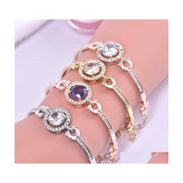 Charm Bracelets Rose Gold Bracelet With Eight Hearts And Arrows Zircon Simple Female Wearing Korean Crystal Jewellery Drop Delivery Dhx9U