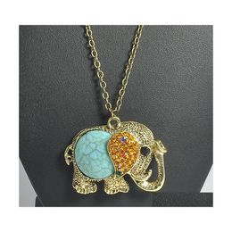 Pendant Necklaces Pretty Elephant Vintage Bohemian Beautifly Necklace Colar Rhinestone Women Lucky Jewelry Long Chain Drop Delivery P Dh9Af