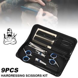 Hair Scissors 9Pcs/Set Professional Hairdressing Kits Barber Set Cutting Shears Haircut Comb Clips Accessories