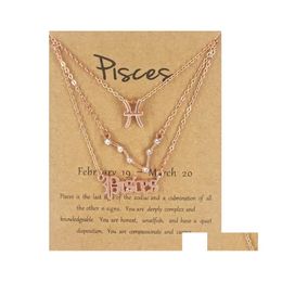 Pendant Necklaces Rose Gold 12 Zodiac 3 Styles/Set With Gift Card Constellation Sign Necklace For Men Women Jewellery In Bk Drop Deliv Dhakh