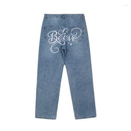 Men's Jeans 2023 High Street Letter Embroidery Washed Pants For Men And Women Straight Retro Ripped Oversize Casual Denim Trousers