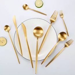 Gold Flatware Wedding Dinnerware Gold Cutlery Knife Fork Spoon Stainless Steel Tableware Silverware FY5665 0117