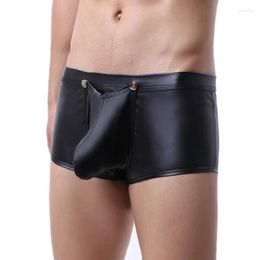 Underpants Men Sexy Boxer Gay Underwear Leather Back Hip Open Low Waist Detachable U Convex Pouch Male Panties Shorts