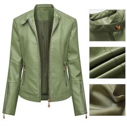 Women's Leather & Faux Stylish Biker Coat Buttons Wear Resistant Slim Lady Autumn Jacket JacketWomen's
