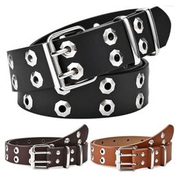 Belts Casual Design Vintage Gothic Leather Belt Rivet Waist Band Ladies Dress Strap Double Pin Buckle Waistband