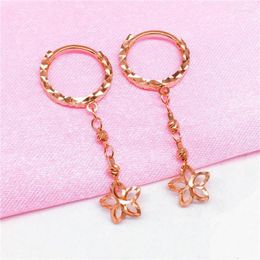 Backs Earrings Pure Russian 585 Purple Gold 14K Female Rose Coloured Five-Pointed Star String Tassel