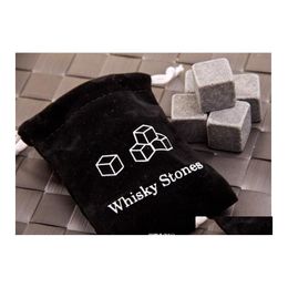 Ice Buckets And Coolers Cooler Whisky Rock Soapstone Whiskey Stones Block Wine Cube 9Pcs/Set With Box Storage Pouch Dhs Drop Deliver Dhfat
