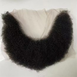 Brazilian Virgin Human Hair Piece 4mm Kinky Curl Afro Beard Male Hair Replacement for Black Men