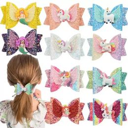 3 Inch Girl Child Hair Bow Clip Unicorn Sequin Mermaid Barrettes Hairbow Hairpin Xmas Hair Head Accessories 12 Colors FY3550 ss0117