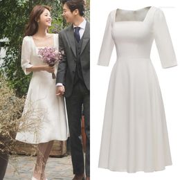 Bridesmaid Dress Simple Soft Satin Wedding White Zipper On Back Party Korean Style Formal Short Tea Length