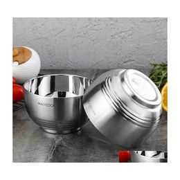 Bowls Stainless Steel Double Wall Mixing Bowl For Soup Fruit Porridge Picnic Drop Delivery Home Garden Kitchen Dining Bar Dinnerware Dhqyu