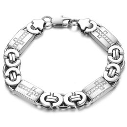Link Bracelets Chain September Fashion High Quality Men's Jewellery Bracelet Silver Colour Cross Stainless Steel BraceletLink