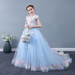 2023 Cute Ball Gown Flower Girl Dresses Ruffles Combined Colourful Hand Made Floral Baby Pageant Gowns Customise First Communion Party Wedding Wear