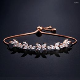 Link Bracelets Fashion Shiny White Cubic Zirconia Bracelet For Women Romantic Leaf Adjustable Girl Birthday Party Jewellery