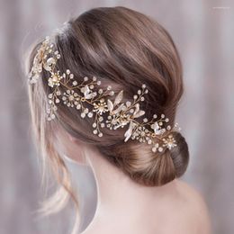 Headpieces Headband&Two Hair Pins U Shape Wedding Jewellery Set Golden Alloy Leaf Crystal Ornaments Bridal Accessories Women