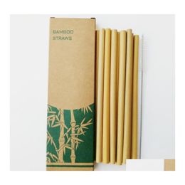 Drinking Straws Reusable Ecofriendly Green Yellow Bamboo Sts With Cleaning Brush Party Household St Tool Bar Drop Delivery Home Gard Dh1Re