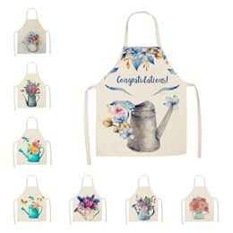 Aprons Kitchen Apron Watering Flower Kettle Vectors Printed Sleeveless Cotton Linen For Men Women Home Cleaning Tools 55 68cm