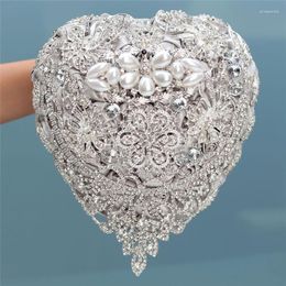 Wedding Flowers 18cm Silver Luxury Rhinestone Full Diamond Bridal Bouquets Heart Shaped Bouquet Artificial Flower W520