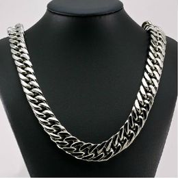 Chains High Quality 17mm Silver Color Stainless Steel Men's Chain Necklace Or Bracelet Heavy Huge Jewelry Curb Cuban 7"-40"Cha