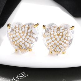 Stud Earrings Heart For Women Crystal Geometric Amber Design Piercing Earring Statement Bridal Wedding Jewellery Anniversary Gift