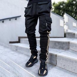 Men's Pants Hip Hop Men Reflective Stripe Cargo Plus Size Black Joggers Streetwear Fashion Harajuku Y2K Jogger Trousers For Male