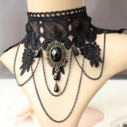 Pendant Necklaces Black Lace Gem Necklace For Women Gothic Punk Style Classic Fashion Collar Vintage Choker Dress False