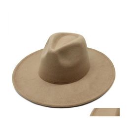Stingy Brim Hats 9.5Cm Large Wide Fedora Women Big Felt Hat Men Jazz Top Mens Panama Cap Woman Man Caps Winter Fashion Accessories W Dht4Z