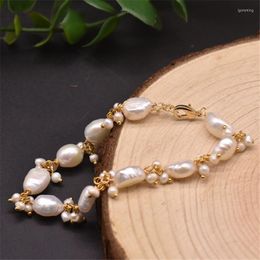 Strand Original Natural Fresh Water Baroque White Pearl Bracelet Dangle Chain For Women Fashion Party Jewellery Fine Gifts Accessories