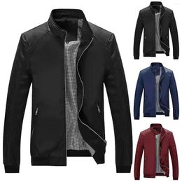 Men's Jackets Men Thin Fashion Casual Solid Color Pocket Thick Coat Leather Jacket