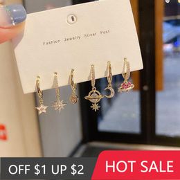 Hoop Earrings 6-piece Zircon Set Love Heart Moon Star For Women Gold Colour Jewellery Wholesale Gifts & Huggie