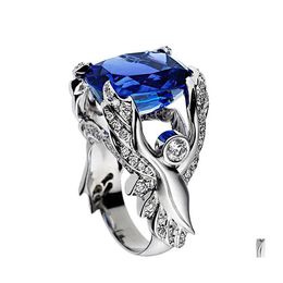 With Side Stones Angel Wings Sapphire Rings Sier Jewellery Engagement Wedding Band Ring For Men Party Accessory Gemstone Drop Delivery Dhnsk