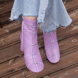 Leder -Knöchelstiefel est echte Frauen überqueren runden High Heels Schuhe Goth Botas de Mujer 2024 Fashion 4356