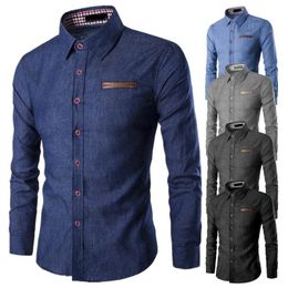 Men's Casual Shirts ZOGAA Autumn Men Denim 2023 Long Sleeve Pocket Male Patchwork Slim Fit Cotton Mens Soft Clothes