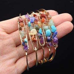 Bangle Delicate And Charming 7 Colour Natural Stone Reiki Healing Irregular Copper Wire Wrapped Open Bracelet Lnside Diameter 60mm