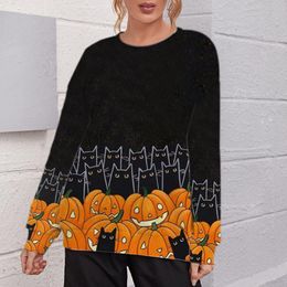 Women's Hoodies & Sweatshirts Halloween Loose Sleeve Oversized Sweatshirt Cartoon Pumpkin Skulls Printed Harajuku Casual Long Anime Hoodie