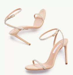 Marcas de estilista de verão Sandálias de cristal Olie Sapatos de salto alto Feminino Caminhada Festa Casamento Sexy Senhora Vestido Luxo Gladiador Sandalias EU35-42