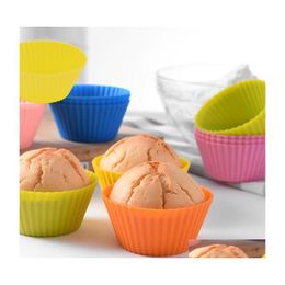 Cake Tools Sile Mould Round Muffin Cupcake Baking Moulds Reusable Diy Decorating Wedding Birthday Party Decorations 200Pcs Drop Delive Dhkfx