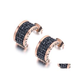 Stud Stainless Steel Semicircle Black Rhinestone Love Wedding Earrings For Women Rose Gold Engagement Je19047 Drop Delivery Jewelry Dhmvf