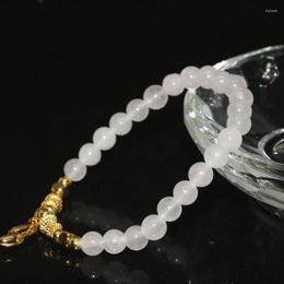 Strand Factory Outlet Natural Stone White Jades Chalcedony Beads 6mm Round Bracelet Women Gold-color Accessory Jewellery 7.5inch B1956